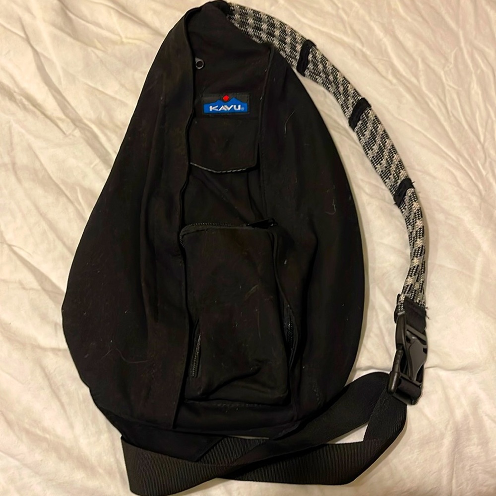 Kavu Black Crossbody Bag with Patterned Strap